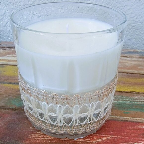 Light Orange Scented Soy Candles in Crystal Glasses, Jute Ribbon Design Set of 2 - Picture 2 of 2